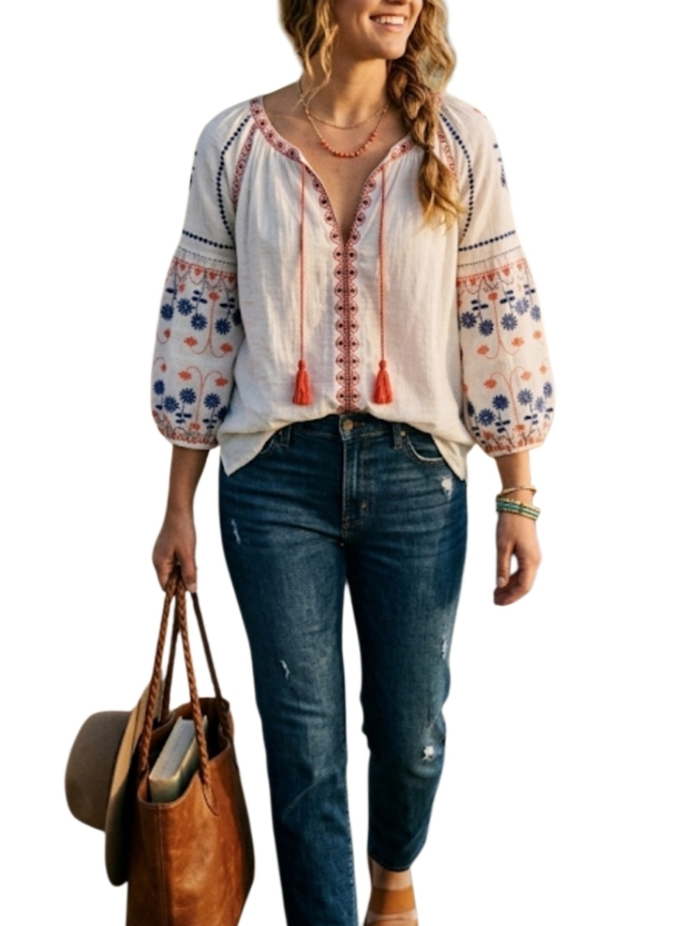 Max Edition Embroidered Peasant Boho Blouse Size Large